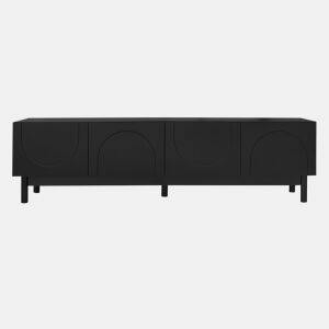 Móvel de TV Lowboard - Portas curvas, prateleiras, pés estabilizadores - Preto