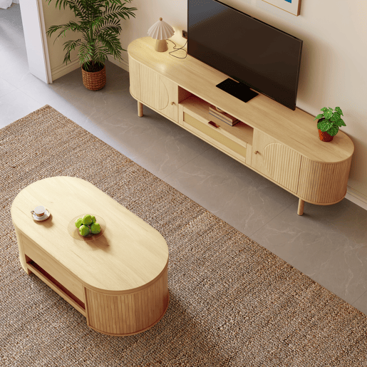 Conjunto de móveis para sala - mesa de centro com altura ajustável e móvel para TV - design moderno - cor natural Conjunto de móveis para sala - mesa de centro com altura ajustável e móvel para TV - design moderno - cor natural