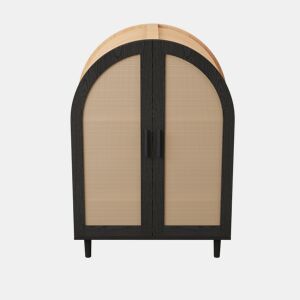 Aparador sapateira com 3 prateleiras - portas em rattan, design arredondado - Natural+Preto