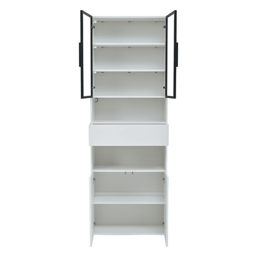 Vitrine 70x30x200 cm - Vitrine com LED, gavetas e prateleiras abertas - Branco Vitrine 70x30x200 cm - Vitrine com LED, gavetas e prateleiras abertas - Branco