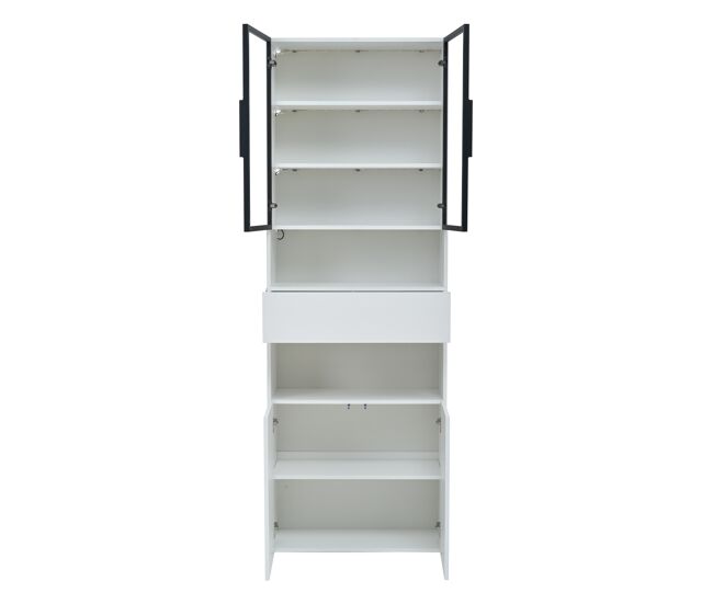 Vitrina 70x30x200 cm - vitrina con led, cajones y estantes abiertos - blanco