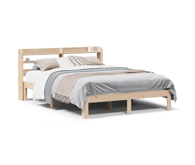 Estructura de cama matrimonial Estilo con cabecero madera de pino blanco 150x200cm