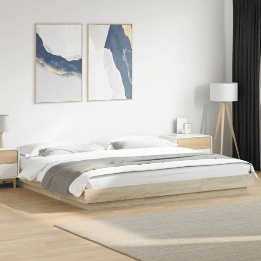 Estrutura de Cama de casal moderno c luzes LED derivados madeira carvalho sonoma