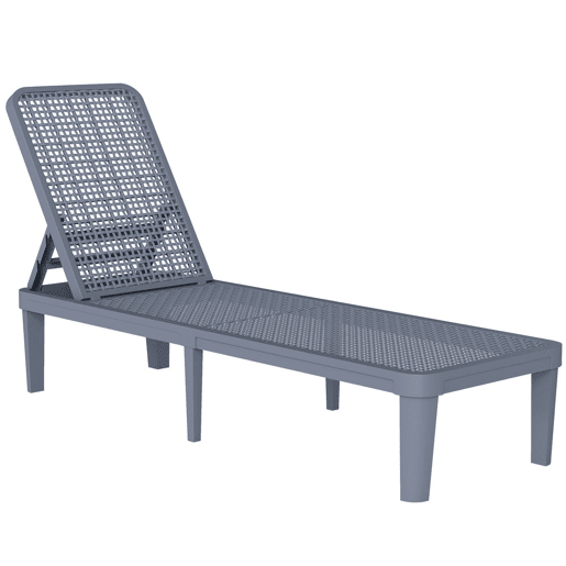 Outsunny Espreguiçadeira Reclinável de Jardim Exterior em PP com Encosto Ajustável em 4 Níveis, Suporta até 120 kg, para Pátio, Terraço, Varanda, Montagem Fácil, 191x55x35,5 cm, Cinzento Escuro