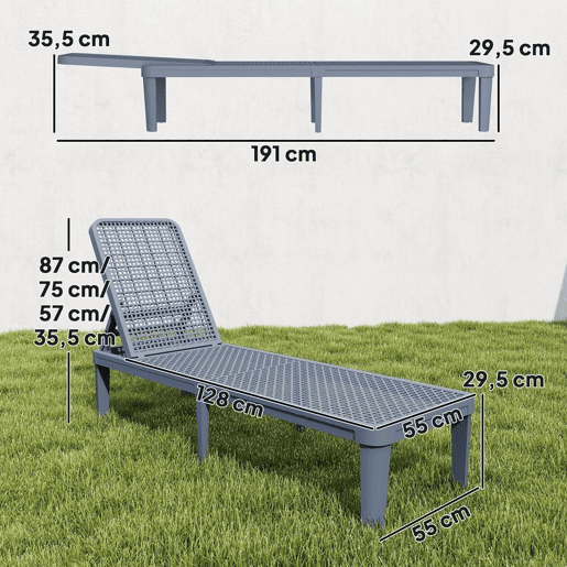 Outsunny Espreguiçadeira Reclinável de Jardim Exterior em PP com Encosto Ajustável em 4 Níveis, Suporta até 120 kg, para Pátio, Terraço, Varanda, Montagem Fácil, 191x55x35,5 cm, Cinzento Escuro