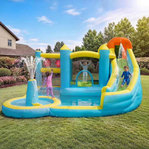 Castelo insuflável para crianças de tecido oxford com piscina,multicolor