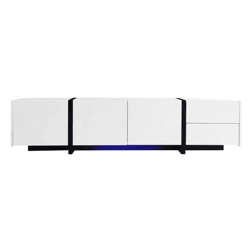 Móvel de TV - alto brilho com portas e gavetas, pés pretos - branco