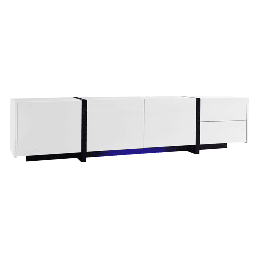 Móvel de TV - alto brilho com portas e gavetas, pés pretos - branco