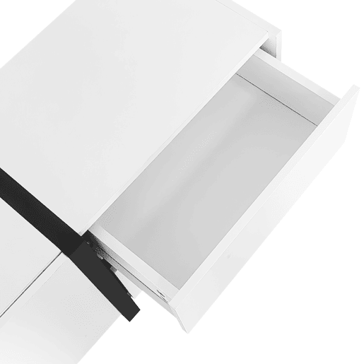 Móvel de TV - alto brilho com portas e gavetas, pés pretos - branco