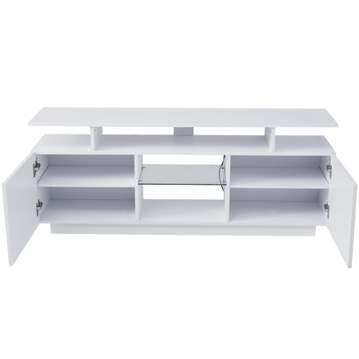 Móvel de TV 140 cm - 16 cores LED, portas brilhantes com compartimentos de vidro - Branco Móvel de TV 140 cm - 16 cores LED, portas brilhantes com compartimentos de vidro - Branco