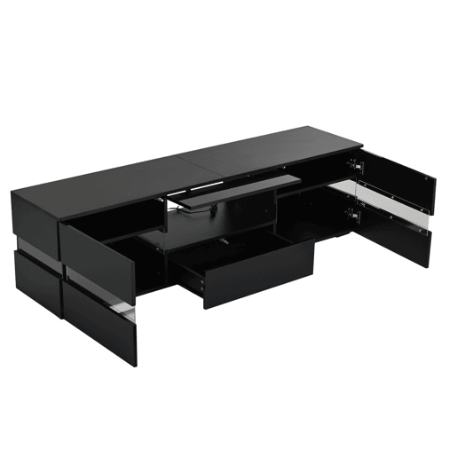 Móvel de TV moderno 160x39x45 cm - com LED, 2 portas, 1 gaveta, acrílico, para TV de 70 - Preto Móvel de TV moderno 160x39x45 cm - com LED, 2 portas, 1 gaveta, acrílico, para TV de 70 - Preto