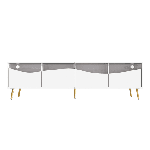 Móvel de TV 180x40x50 cm - com iluminação LED, frente em vidro, pés metálicos dourados - Branco
