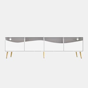 Móvel de TV 180x40x50 cm - com iluminação LED, frente em vidro, pés metálicos dourados - Branco