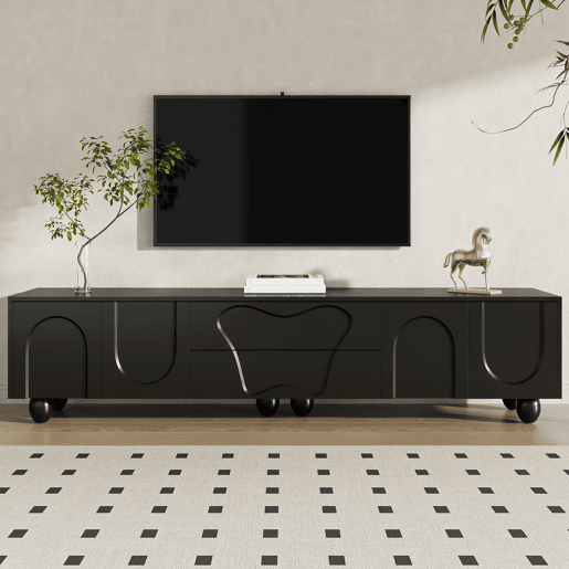 Móvel de TV 180 cm - Minimalista, elegante com pés de madeira - Preto