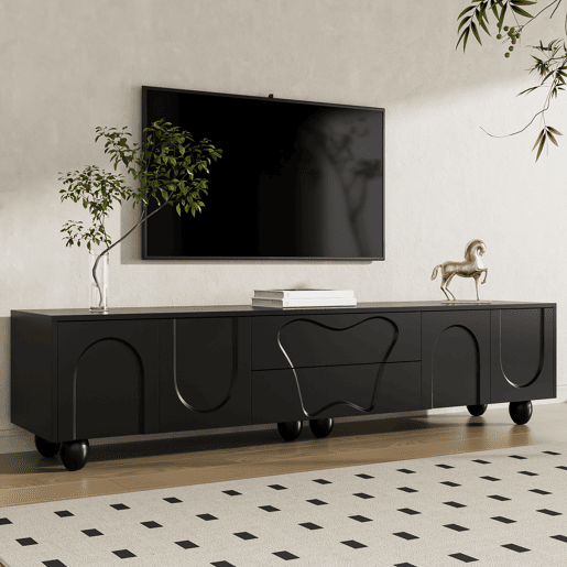 Móvel de TV 180 cm - Minimalista, elegante com pés de madeira - Preto