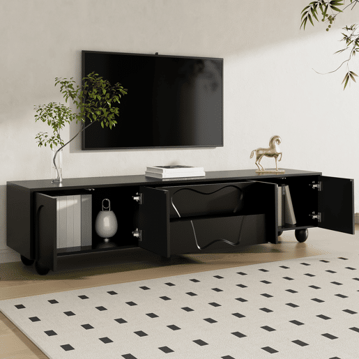 Móvel de TV 180 cm - Minimalista, elegante com pés de madeira - Preto