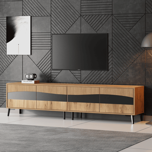 Móvel de TV 180x40x50 cm - Com 4 armários, 8 pernas, capacidade para 30 kg, design simétrico - Natural