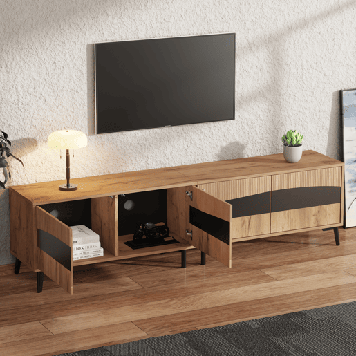 Móvel de TV 180x40x50 cm - Com 4 armários, 8 pernas, capacidade para 30 kg, design simétrico - Natural