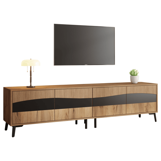 Móvel de TV 180x40x50 cm - Com 4 armários, 8 pernas, capacidade para 30 kg, design simétrico - Natural