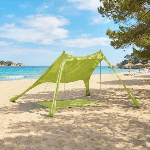 Outsunny Tenda de Praia Dobrável 208x200 cm, Toldos Portáteis para 2-4 Pessoas com Tapete, UPF50+, Postes de Alumínio, Pá, Estacas e Bolsa de Transporte Impermeável, para Campismo, Pesca, Verde
