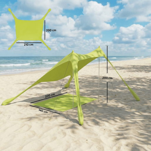 Outsunny Tenda de Praia Dobrável 208x200 cm, Toldos Portáteis para 2-4 Pessoas com Tapete, UPF50+, Postes de Alumínio, Pá, Estacas e Bolsa de Transporte Impermeável, para Campismo, Pesca, Verde