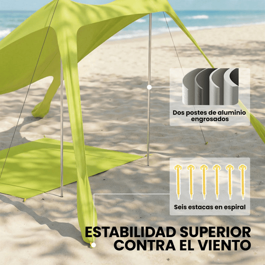 Outsunny Tenda de Praia Dobrável 208x200 cm, Toldos Portáteis para 2-4 Pessoas com Tapete, UPF50+, Postes de Alumínio, Pá, Estacas e Bolsa de Transporte Impermeável, para Campismo, Pesca, Verde