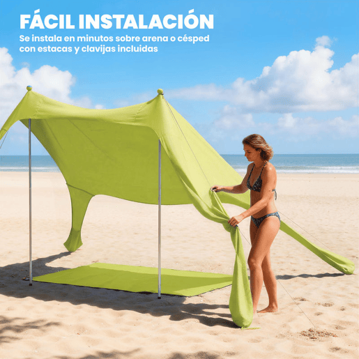 Outsunny Tenda de Praia Dobrável 208x200 cm, Toldos Portáteis para 2-4 Pessoas com Tapete, UPF50+, Postes de Alumínio, Pá, Estacas e Bolsa de Transporte Impermeável, para Campismo, Pesca, Verde