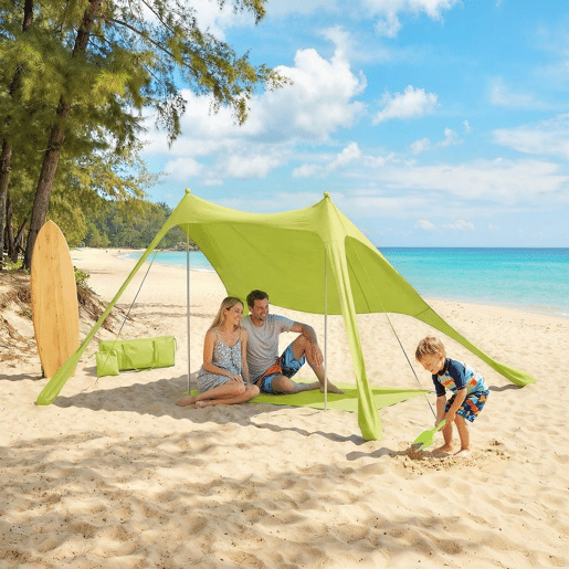 Outsunny Tenda de Praia Dobrável 208x200 cm, Toldos Portáteis para 2-4 Pessoas com Tapete, UPF50+, Postes de Alumínio, Pá, Estacas e Bolsa de Transporte Impermeável, para Campismo, Pesca, Verde