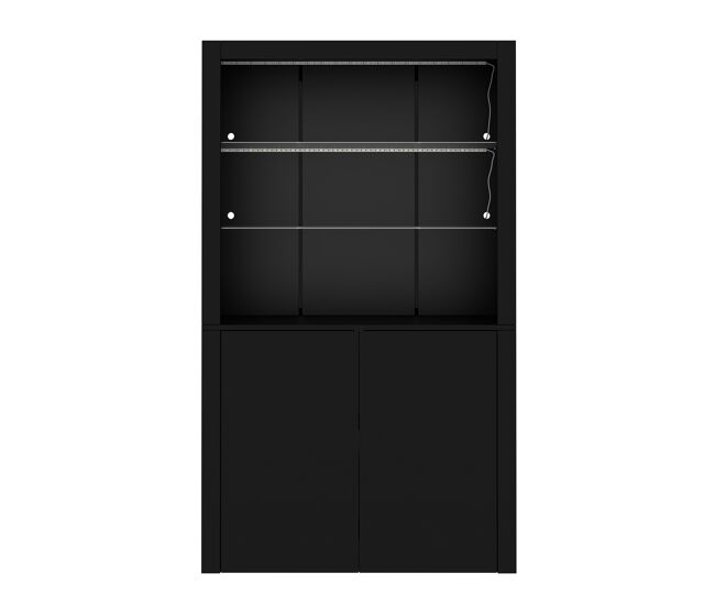 Vitrina 100x35x170 cm - highboard con led, 2 puertas y estantes de vidrio - negro