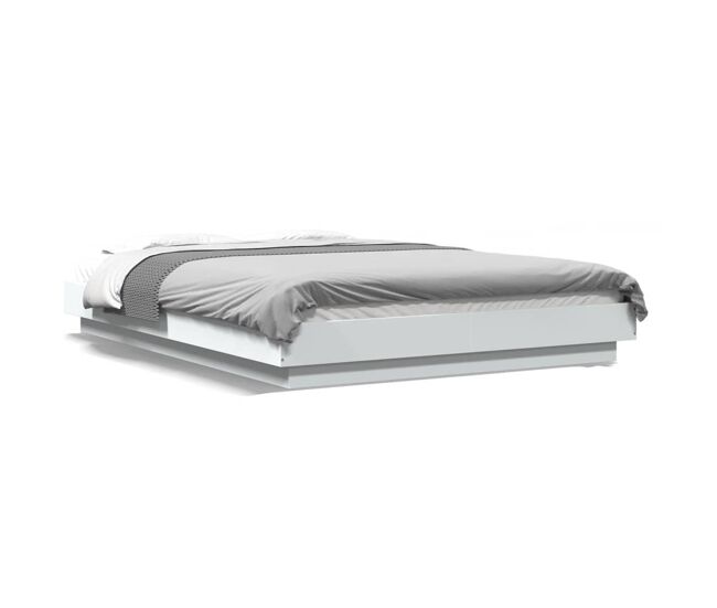 Estructura de cama doble matrimonial con led madera ingeniería blanco 135x190 cm