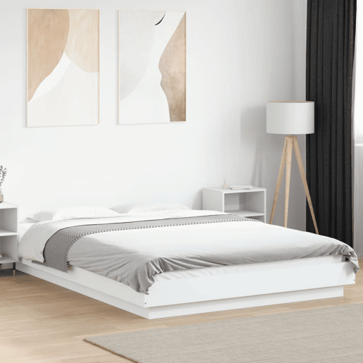 Estrutura De Cama De Casal c luzes LED - 135x190 cm derivados madeira branco