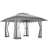 Outsunny Tenda Dobrável 4x4 m, Pop-up, com Duplo Teto, 4 Paredes Laterais de Rede, Pavilhão de Jardim com Altura Ajustável em 3 Níveis, Bolsa de Transporte, UPF30+, Tenda para Campismo, Festas, Cinzento