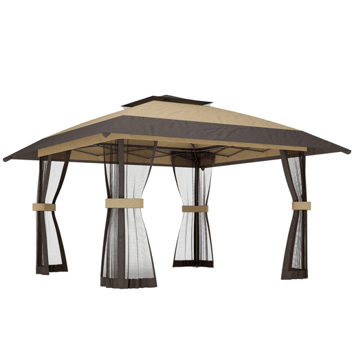 Outsunny Tenda Dobrável 4x4 m, Pop-up, com Telhado Duplo, 4 Paredes Laterais em Rede, Pérgula de Jardim com Altura Regulável em 3 Níveis, Bolsa de Transporte, UPF30+, Tenda para Camping, Festas, Caqui