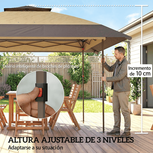 Outsunny Tenda Dobrável 4x4 m, Pop-up, com Telhado Duplo, 4 Paredes Laterais em Rede, Pérgula de Jardim com Altura Regulável em 3 Níveis, Bolsa de Transporte, UPF30+, Tenda para Camping, Festas, Caqui