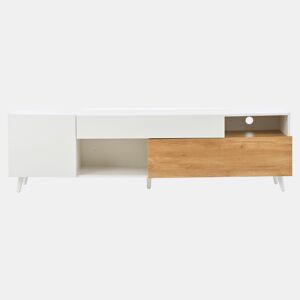 Móvel de TV 180x38x50 cm - Lowboard com 1 porta e 1 gaveta - 7 compartimentos - Branco + Natural