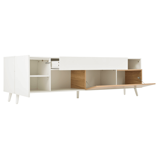 Móvel de TV 180x38x50 cm - Lowboard com 1 porta e 1 gaveta - 7 compartimentos - Branco + Natural