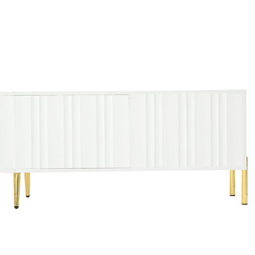 Móvel de TV 190x38x48 cm - Portas com ranhuras, pés dourados - Branco