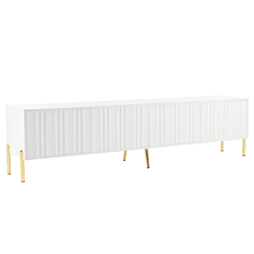 Móvel de TV 190x38x48 cm - Portas com ranhuras, pés dourados - Branco