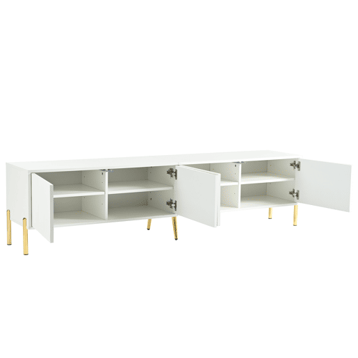 Móvel de TV 190x38x48 cm - Portas com ranhuras, pés dourados - Branco