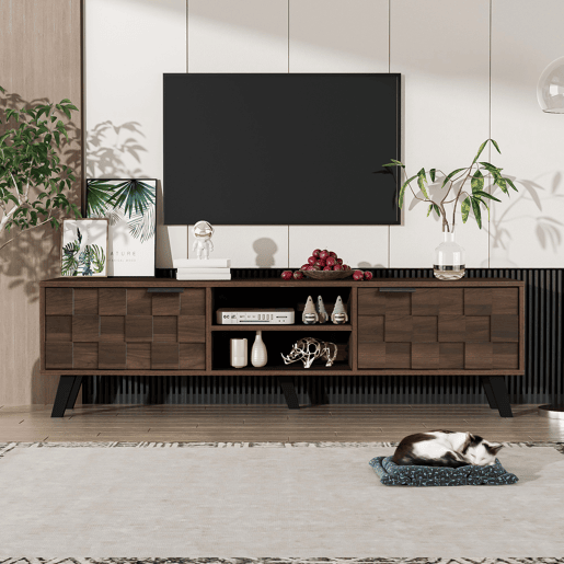 Móvel de TV 160,5x35,5 cm - 2 portas e 2 prateleiras abertas - Madeira escura