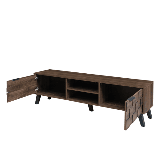 Móvel de TV 160,5x35,5 cm - 2 portas e 2 prateleiras abertas - Madeira escura
