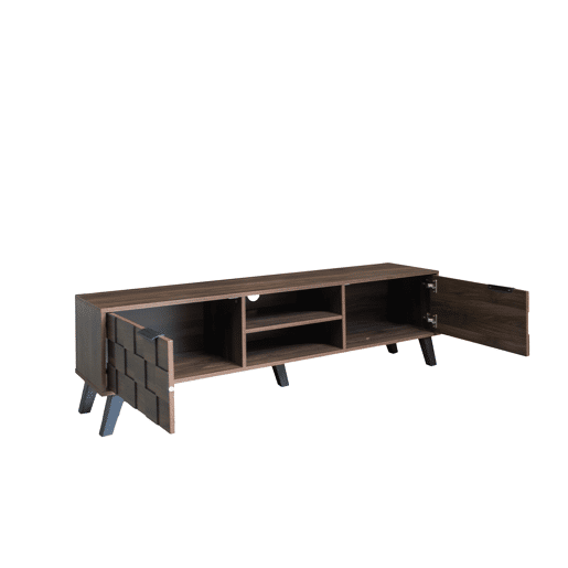 Móvel de TV 160,5x35,5 cm - 2 portas e 2 prateleiras abertas - Madeira escura