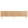 Móvel de TV 170x35x47,5 cm - Lowboard com porta texturizada, puxadores e pés dourados - Natural