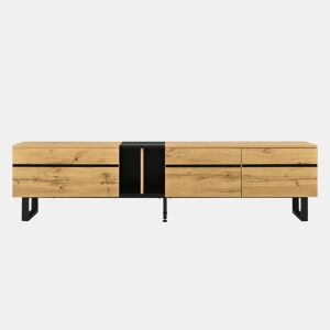 Móvel de TV 180 cm - Minimalista com portas duplas, compartimentos abertos e rebatíveis - Madeira