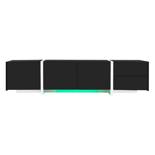 Móvel de TV baixo - com portas, gavetas e luz LED - preto e branco