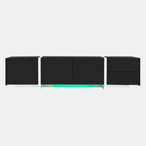 Móvel de TV baixo - com portas, gavetas e luz LED - preto e branco