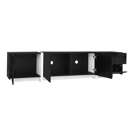 Móvel de TV baixo - com portas, gavetas e luz LED - preto e branco