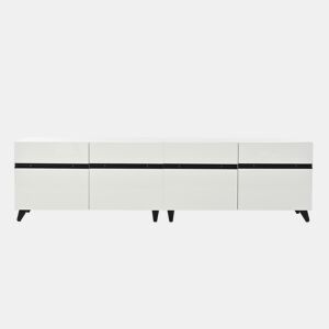 Móvel de TV 180x40x49 cm - Alto brilho, 4 armários, 8 pés, carga recomendada 52 kg - Branco