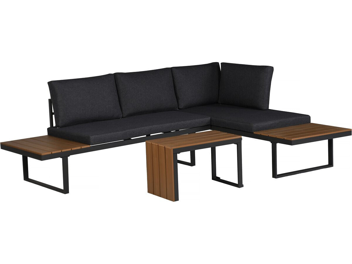 Conjunto de muebles de jardín sofá rinconera modular "sylva" acabado imitación madera - 4 plazas - gris