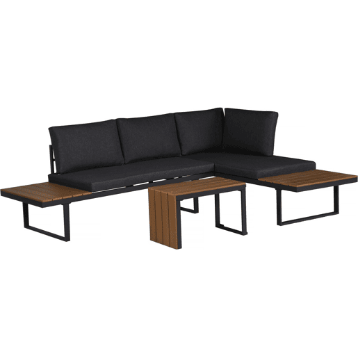 Conjunto de mobiliário de jardim Sylva sofá de canto modular, acabamento em imitação de madeira - 4 lugares - Cinzento